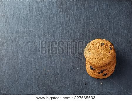 Close-up Picture Of Chocolate Cookies On Dark Background, Shallow Depth Of Field, Lowkey. Extremely 
