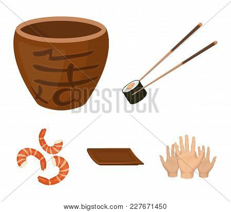 Sticks, Shrimp, Substrate, Bowl.sushi Set Collection Icons In Cartoon Style Vector Symbol Stock Illu