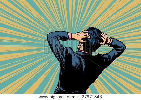 Shocked Man Back, Human Reaction. Pop Art Retro Vector Illustration Comic Cartoon Figure Vintage Kit
