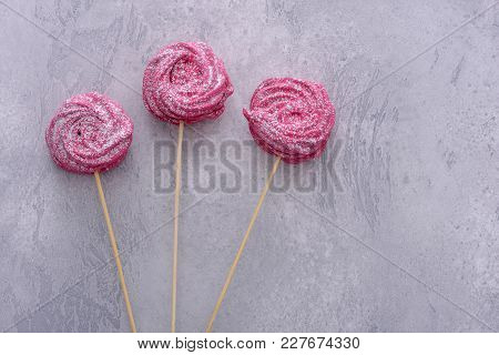 Sweet Meringues Cookies On Stick With Copy Space