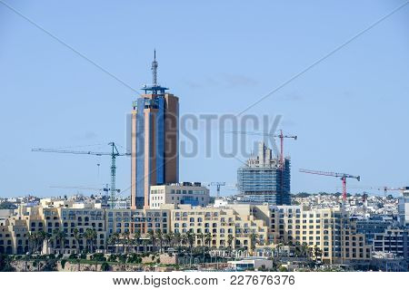 Skyline St Julians From The Sea In The Island Of Malta