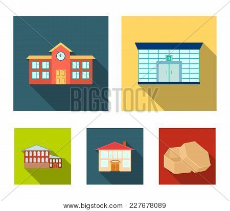 Residential Building, Bank, School, Hotel.building Set Collection Icons In Flat Style Vector Symbol 