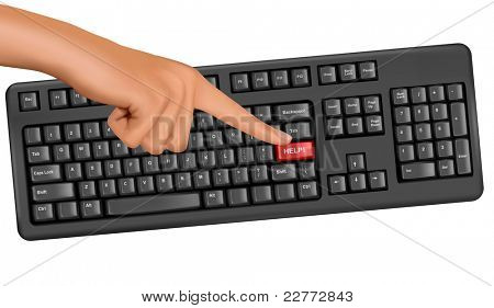 Mão tocando chave ajuda. Vector.