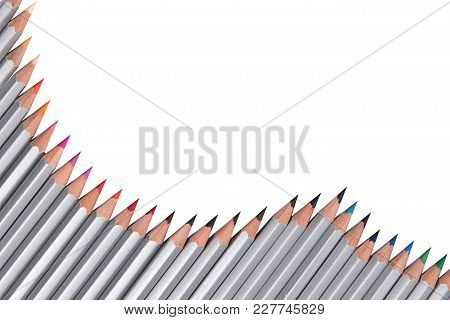 Colored Pencils Laid Out On White Isolated Background
