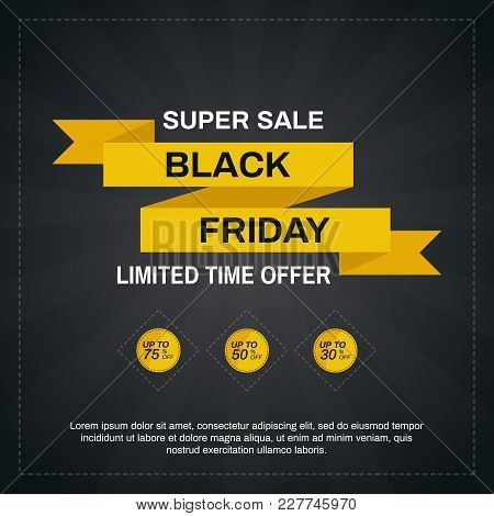 Yellow Ribbon With An Inscription Black Friday On A Dark Background. Vector Illustration Eps 10