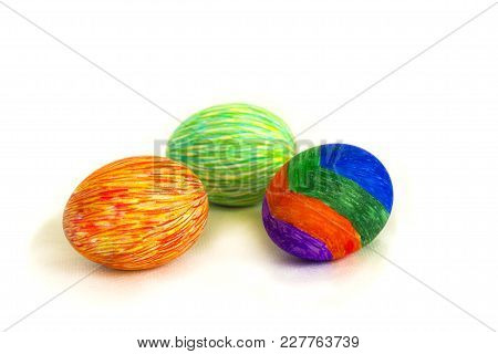 Colored Multicolored Easter Eggs, Close-up On A Light Background
