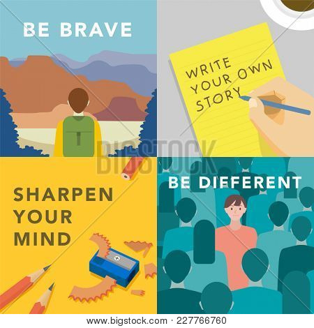 Set of illustrations exploring the concept of exploration and being different 