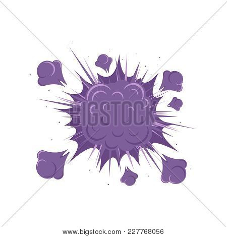 A Purple Explosion Icon With Smoke In Cartoon Style Isolated On White Background. An Explosion Or Bo