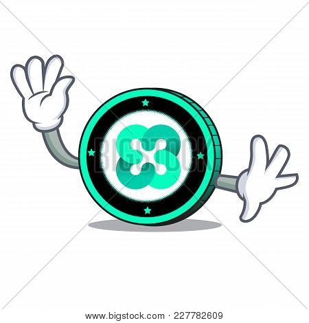 Waving Ethos Coin Character Cartoon Vector Illustration