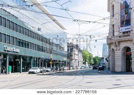 BASEL, SWITZERLAND - June 16, 2017: Street view of Basel cityscape, Switzerland