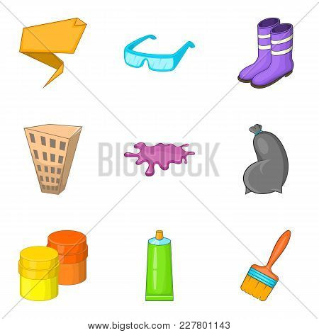 Mending Icons Set. Cartoon Set Of 9 Mending Vector Icons For Web Isolated On White Background