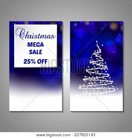 Set Of Stylized Christmas Tree Invitation, Flyer, Sale, Discont Card Template. Merry Christmas Decor