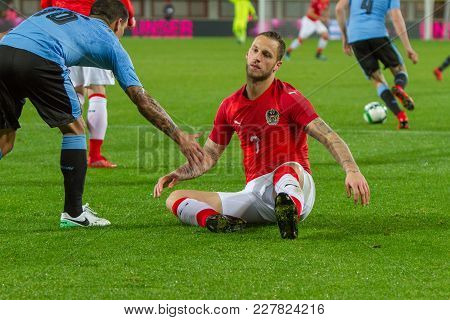 Vienna, Austria, 2017/11/14: Marco Arnautovic After Foul From Maximiliano Pereira At Friendly Intern