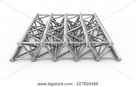 Steel Truss Girder Rooftop Construction With Outdoor Festival Stage. 3d Render Podium Isolated On Wh