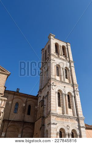 Close-up Of The Bell Tower Of The St. George Cathedral (cattedrale Di San Giorgio - 1135) In Renaiss