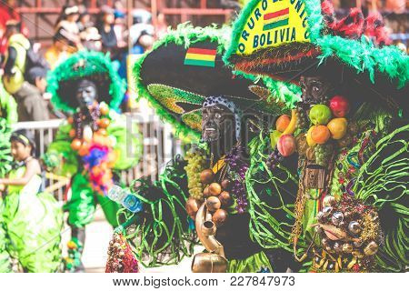 Oruro, Bolivia - February 10, 2018: Dancers At Oruro Carnival In Bolivia, Declared Unesco Cultural W