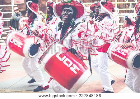 Oruro, Bolivia - February 10, 2018: Dancers At Oruro Carnival In Bolivia, Declared Unesco Cultural W