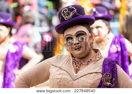 Oruro, Bolivia - February 10, 2018: Dancers At Oruro Carnival In Bolivia, Declared Unesco Cultural W