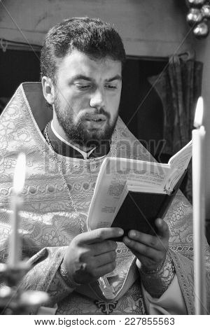 Voyutyn, Volyn / Ukraine - October 14 2008: Orthodox Priest During Celebration Pokrov