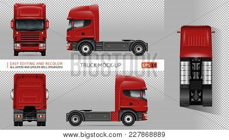 Truck Vector Mock-up. Isolated Template Of Lorry On Transparent Background. Vehicle Branding Mockup.