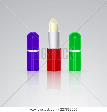 Colorless Hygienic Lipstick In A White Plastic Tube. Vector Eps 10 Illustration On White Background