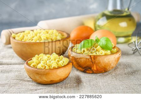 Ditalini Macaroni. Pasta Rings. Tubettini And Thimbles Anellini