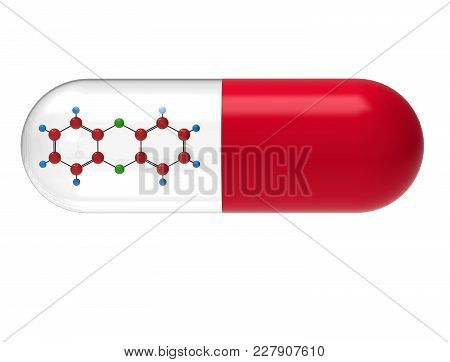 Molecule Of Dioxin In A Pill, 3d Render, Isolated On White