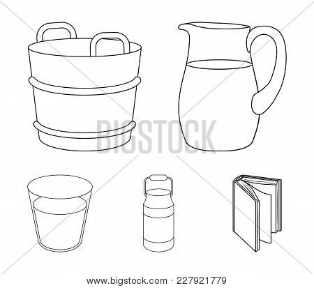 A Can, A Glass, A Jug, A Tub. Moloko Set Collection Icons In Outline Style Vector Symbol Stock Illus