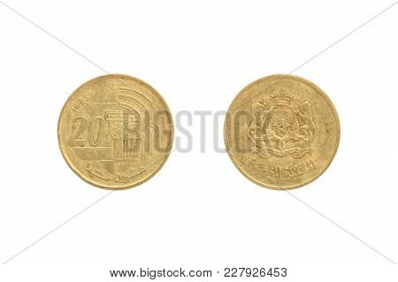 Twenty Moroccan Santimat Coin Isolated On White Background