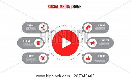 Vector Online Video Chanel Infographic. Abstract Elements Of Diagram With 6 Steps, Options, Parts Or