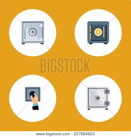 Icon Flat Strongbox Set Of Unlock, Protection, Locked And Other Vector Objects. Also Includes Strong