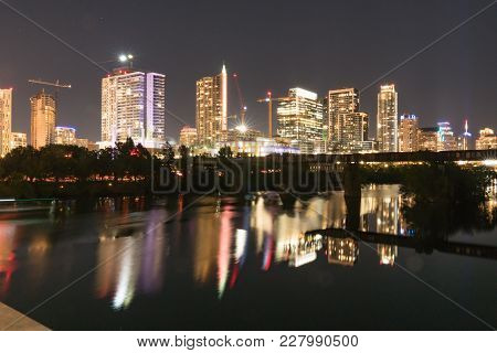 Austin, Tx - October 28, 2017: Skyline Of Austin, Texas From The Pfluger Pedestrian Bridge