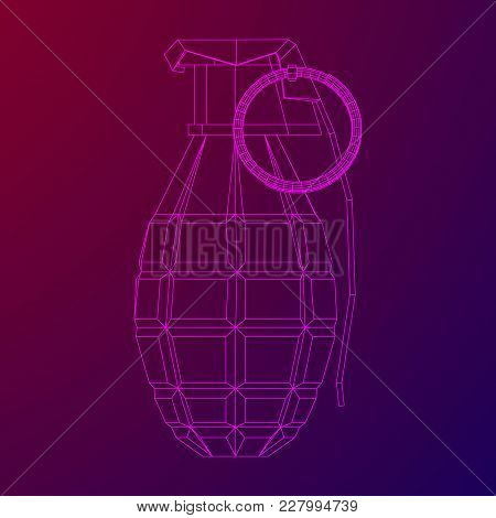 Hand Bomb Frag Grenade Wireframe Low Poly Mesh Vector Illustration
