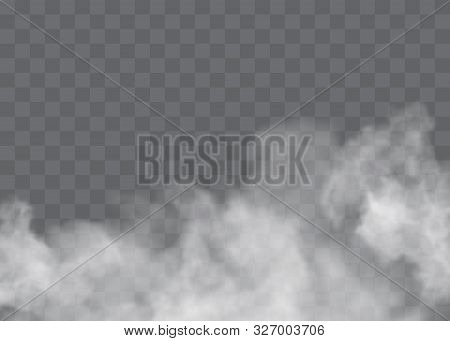Transparent Special Effect Stands Out With Fog Or Smoke. White Cloud Vector, Fog Or Smog.