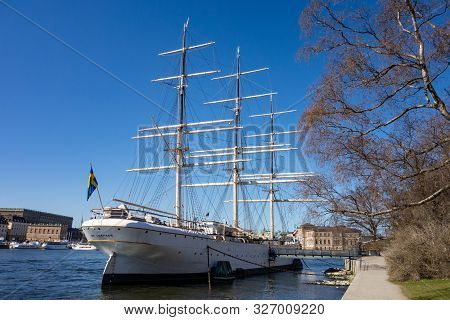 Stockholm, Sweden - April 18, 2019: Stf Af Chapman Sailboat In Stockholm Used As A Hostel