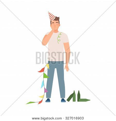 Man With A Hangover After Party Vector Illustration Set