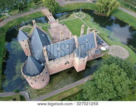 Drone Photo Of Castle Radboud In Medemblik. The Castle Dates From 1288. Medemblik Castle Is One Of T