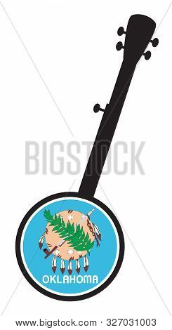 A Typical Five String Banjo In Silhouette On A White Background Woth The Icon From The State Seal Of