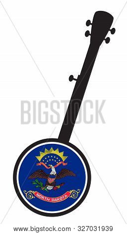 A Typical Five String Banjo In Silhouette On A White Background Woth The Icon From The State Seal Of