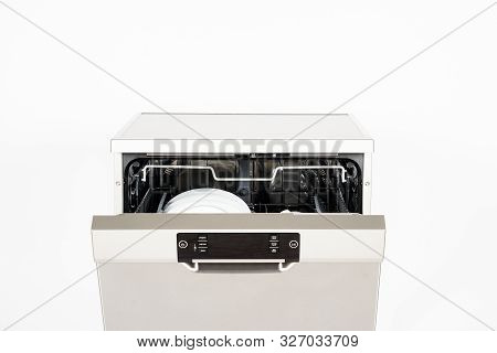 Modern European Freestanding Dishwasher Machine Isolated On White Background