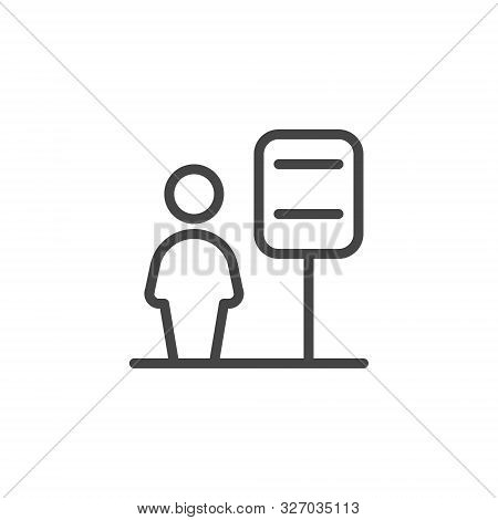 Wellcome Area And Receptionist Line Icon. Reseption, Registration Or Information Desk, Lobby With As