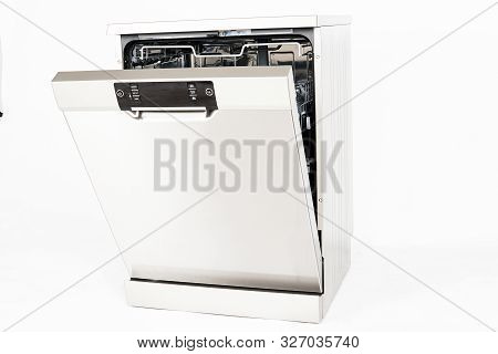 Modern European Freestanding Dishwasher Machine Isolated On White Background