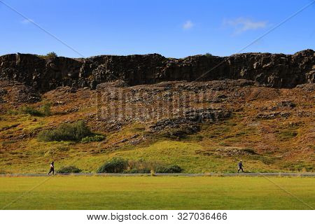 Autumn landscape in Pingvellir National Park, Iceland, Europe