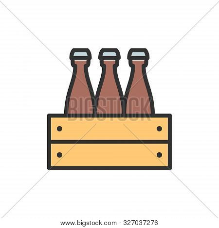 Vector Pack Of Beer Bottles Flat Color Line Icon.