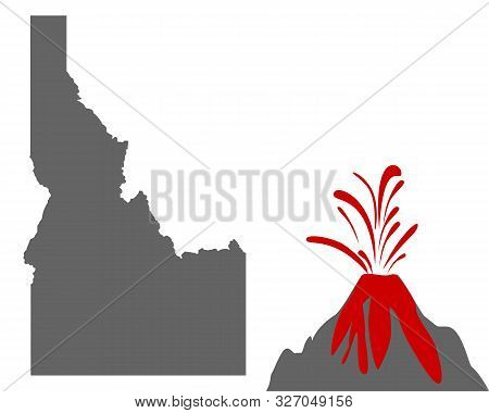 Detailed And Accurate Illustration Of Map Of Idaho With Volcano