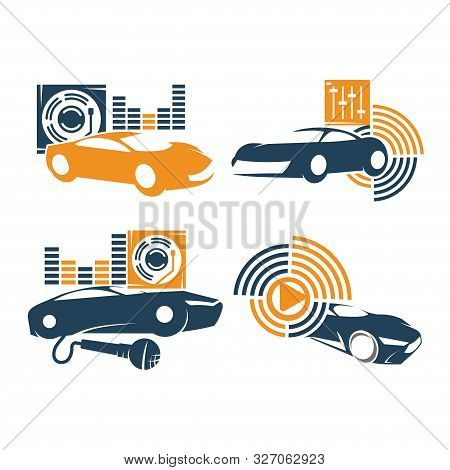 Audio Car System Logo Template Set Amplifier Volume Disk