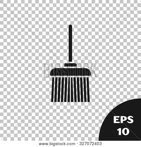 Black Handle Broom Icon Isolated On Transparent Background. Cleaning Service Concept. Vector Illustr