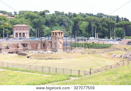 Rome Italy - June 14, 2019: Circo Massimo Chariot Racing Stadium Roman Ruin Rome Italy