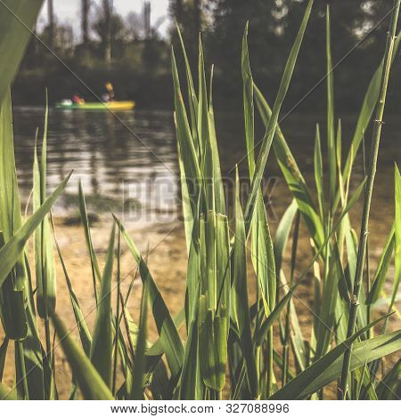 canoeing on a Loue river in eastern France, Europe