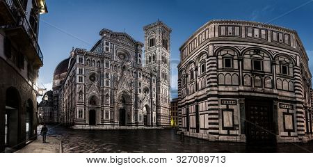 Duomo di Firenze Cathedral at night with the Baptistery of St.John in view, Florence, Italy, Europe, in front of white background